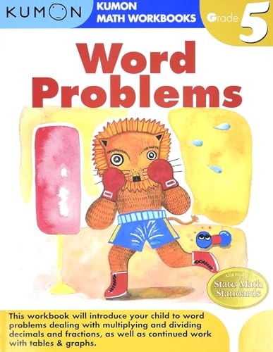 Kumon Grade 5 Word Problems workbook cover with a boxing lion.