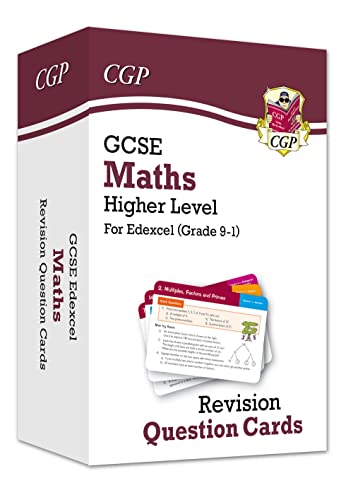 A box of CGP GCSE Maths Higher Level revision question cards for Edexcel.