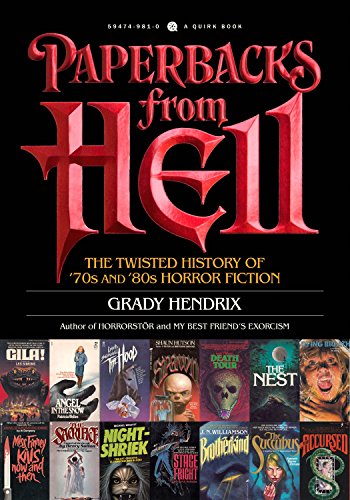 Book cover titled Paperbacks from Hell featuring a collage of vintage horror paperback covers.