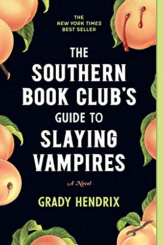 Book cover with white text on black background, surrounded by peaches, one bleeding.