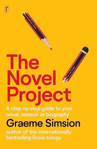 Yellow book cover with red text and two pencils, titled "The Novel Project".