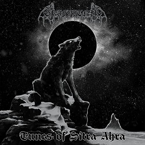 Dark album cover featuring a howling wolf before a black sun.