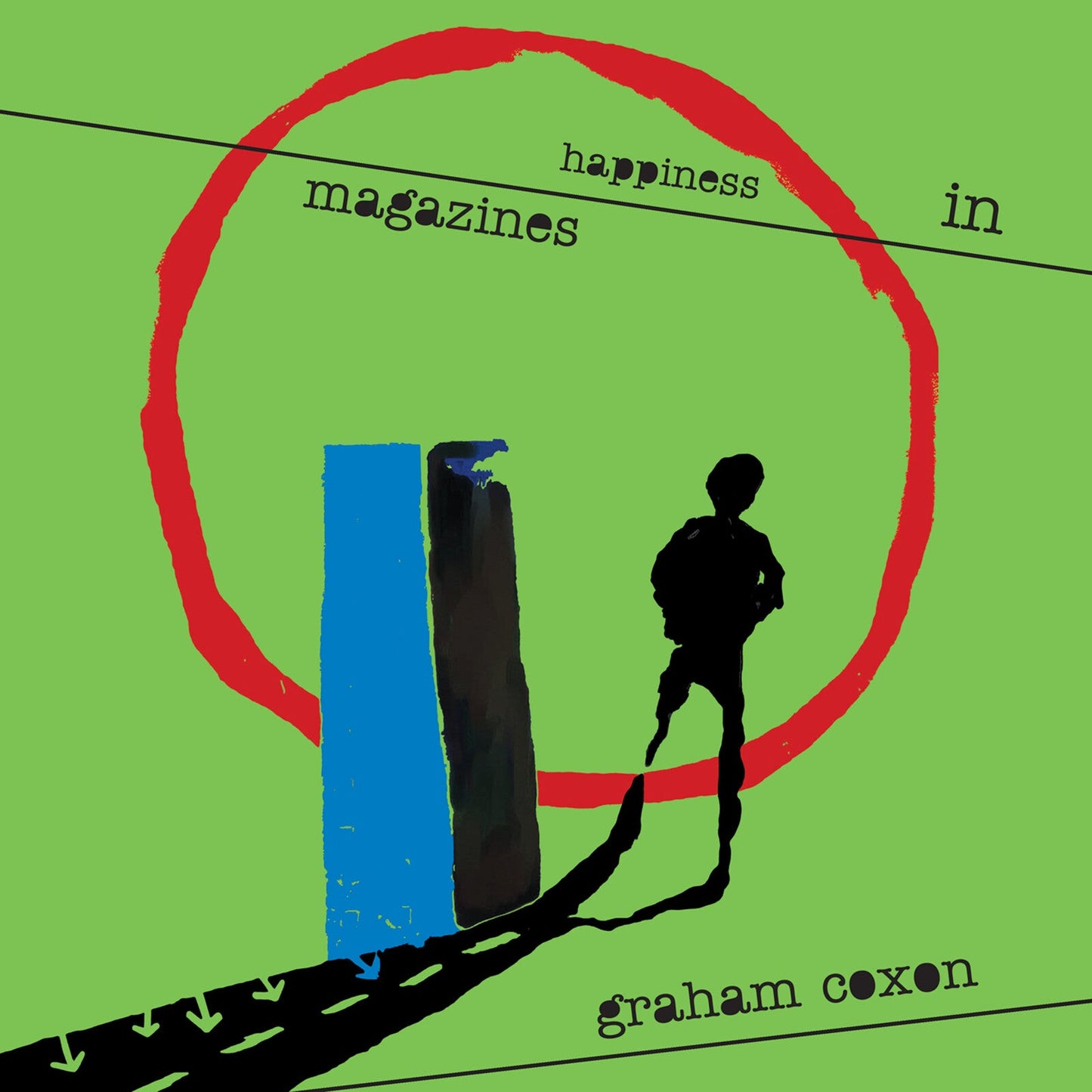 Album cover for Graham Coxon’s “Happiness In Magazines” with figures and red circle.