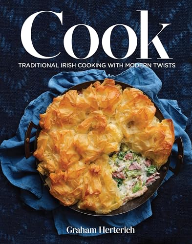Cookbook cover featuring a golden-brown pastry pot pie on a blue fabric background.