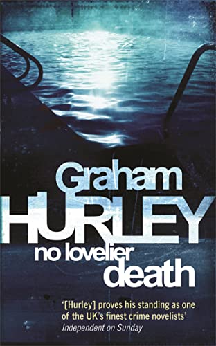 Book cover: dark blue water, pool ladder, and white title "No Lovelier Death".