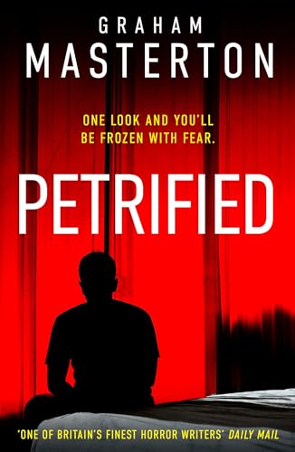 Book cover for "Petrified" with a silhouetted figure and red curtain backdrop.