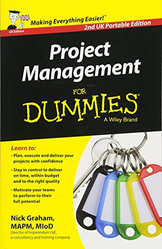 Book cover for Project Management for Dummies, 2nd UK Portable Edition with key tags.
