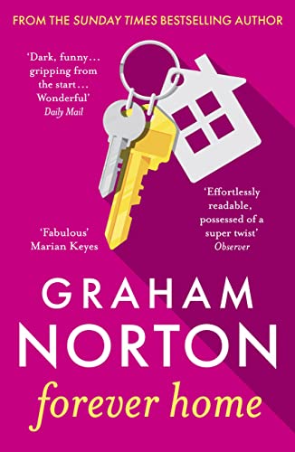 Book cover with house key and keyring on a pink background with white text.