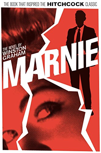 Book cover for "Marnie" with a red background, woman’s eye, and silhouette.