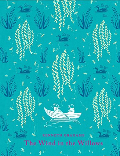 Blue cover of "The Wind in the Willows" with a boat and animals.
