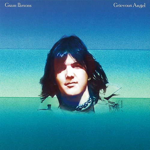 Album cover of "Grievous Angel" by Gram Parsons, featuring a man with shoulder-length dark hair.