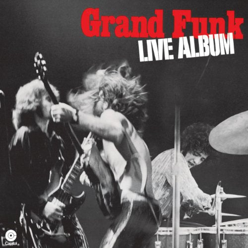 Grand Funk Railroad live album cover with band performing on stage.