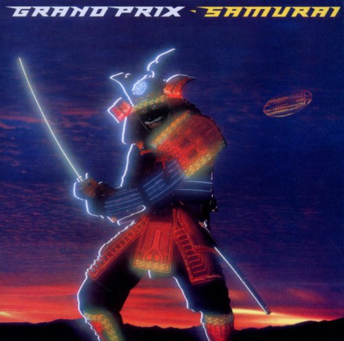 CD cover: neon samurai warrior with sword against a blue sky.