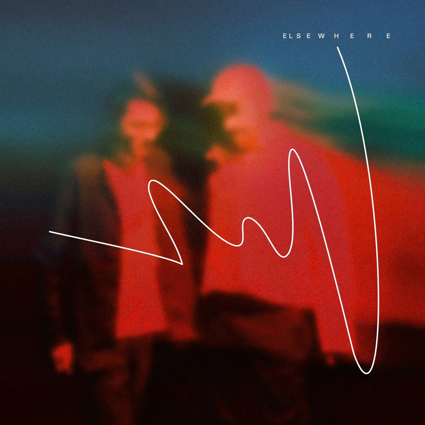 Album cover for Grandbrothers’ “Elsewhere” featuring blurred figures and a white line.