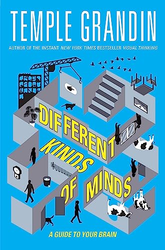 Book cover: "Different Kinds of Minds" by Temple Grandin, with abstract illustration.