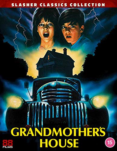 Blu-ray cover for "Grandmother's House" featuring children and a spooky house.