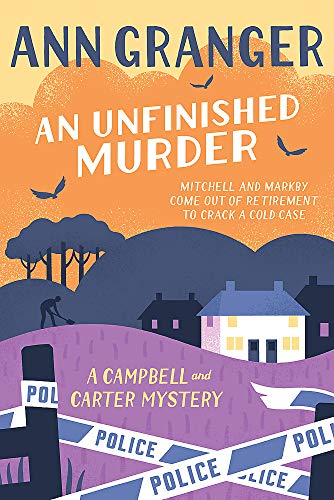 Book cover: orange and purple landscape with a house, birds, and police tape.