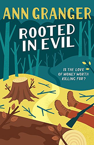 Book cover: forest scene with felled trees and legs with boots.