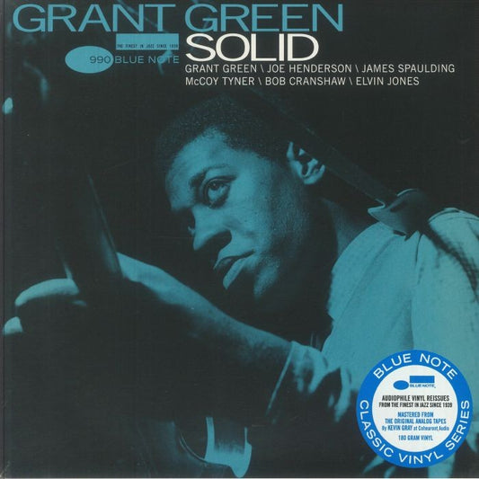 Grant Green's "Solid" vinyl record cover with a blue-toned portrait.