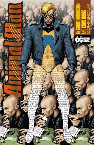 Comic book cover featuring AnimalL Animal Man surrounded by rows of bald men typing.