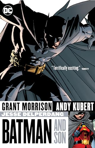 Batman in cape and cowl, with a shadowed figure in red, comic book cover.