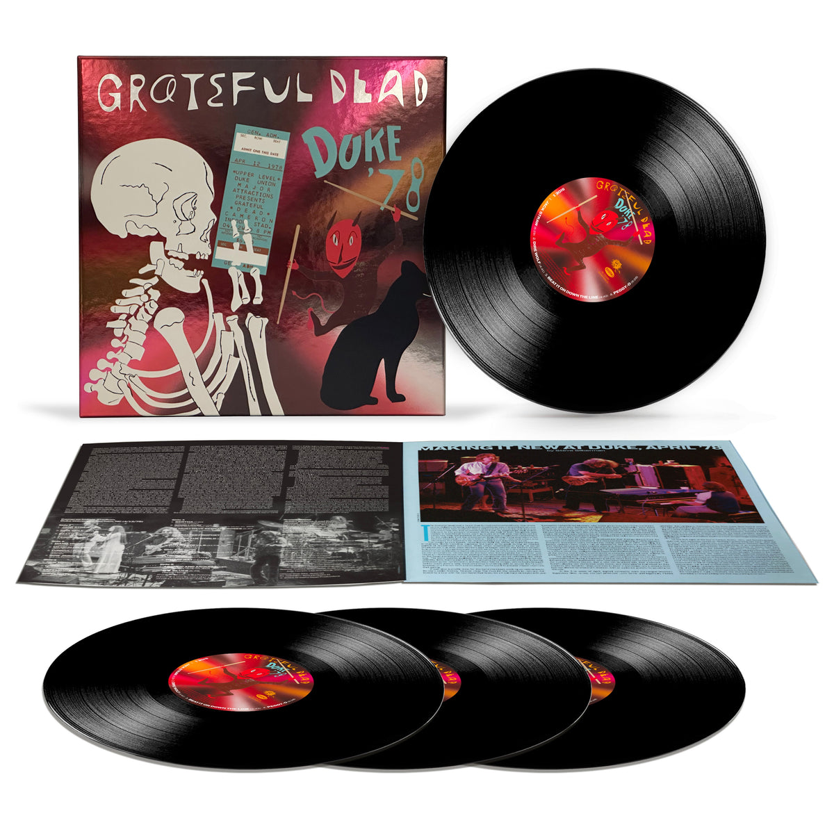 Grateful Dead “Duke ‘78” vinyl record with album cover and inserts.