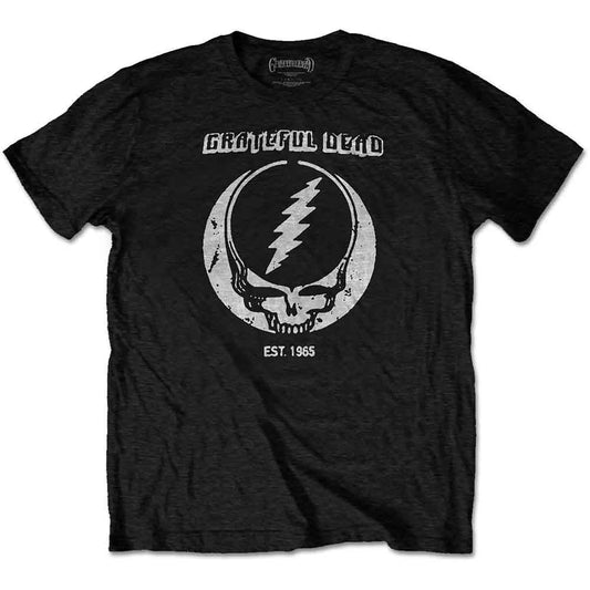 Black Grateful Dead t-shirt with skull and lightning bolt logo.