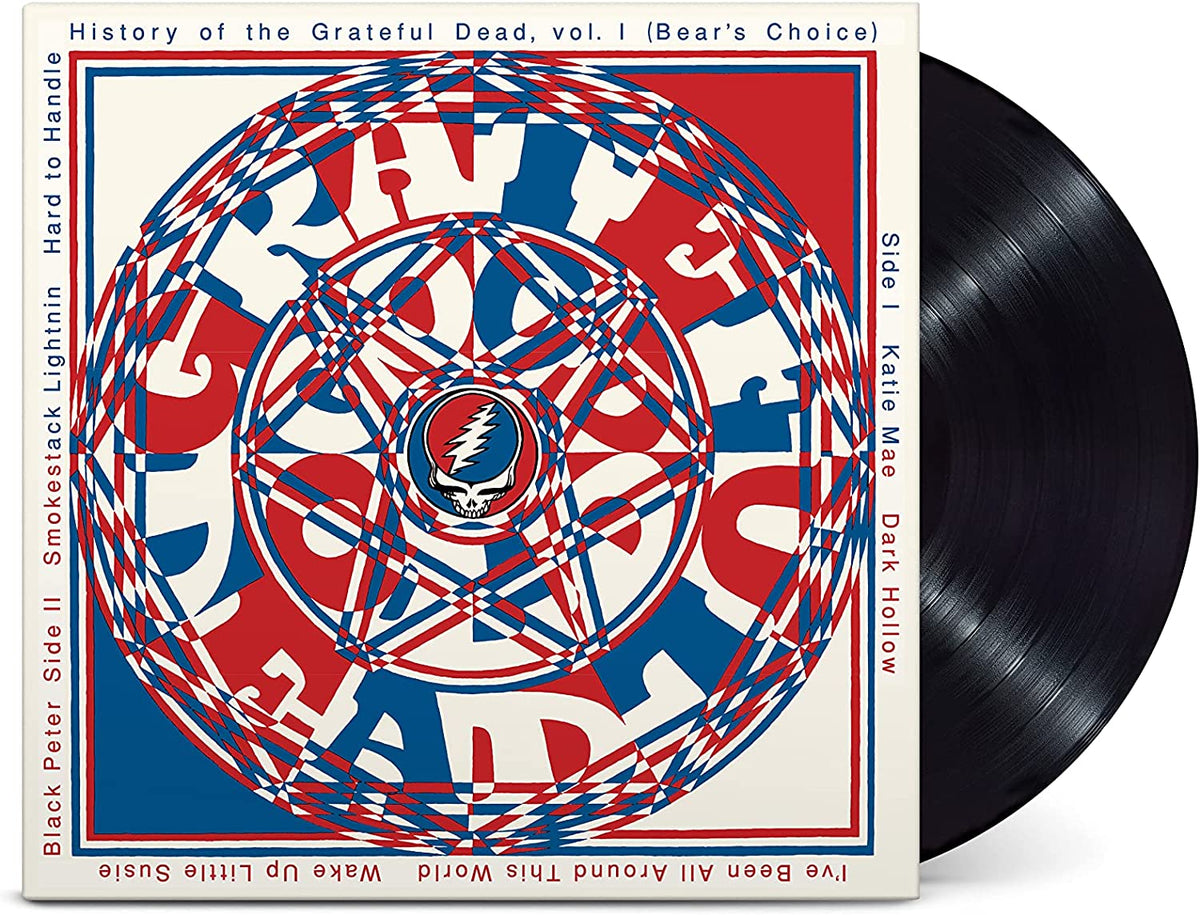Grateful Dead vinyl record with swirling red and blue album art.