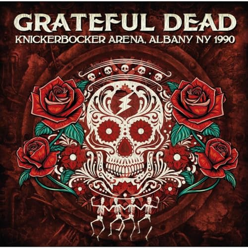 Grateful Dead album cover: skull with roses and dancing skeletons.