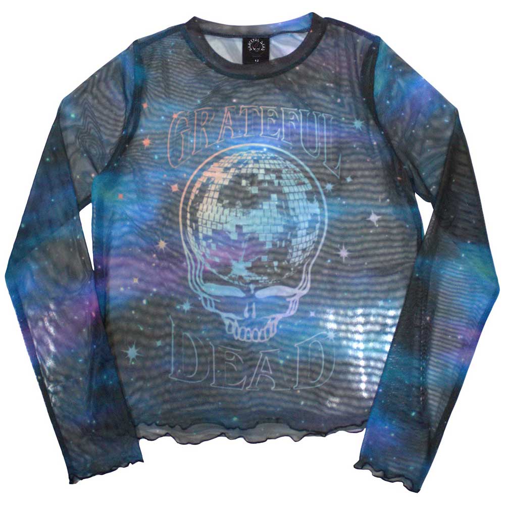 Long sleeve t-shirt with glittery Stealie Skull and mesh detailing.
