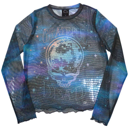 Long sleeve t-shirt with glittery Stealie Skull and mesh detailing.