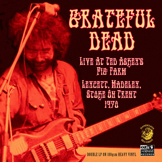 Red-toned album cover featuring Jerry Garcia playing guitar with Grateful Dead text overlay.
