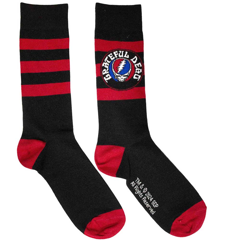 Pair of black ankle socks featuring the Grateful Dead Steal Your Face skull logo.
