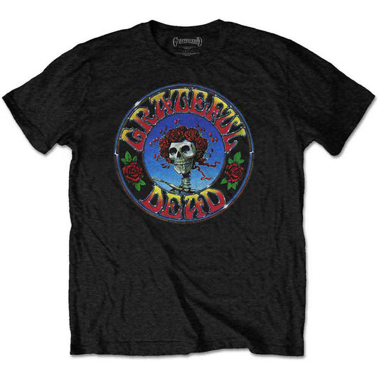 Grey vintage wash t-shirt featuring a circular Grateful Dead skull and rose graphic.