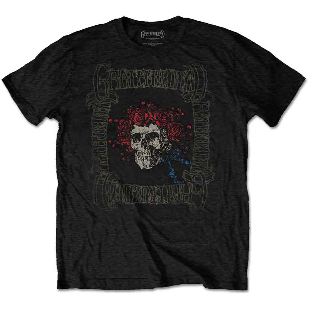 White t-shirt with Grateful Dead skull and roses graphic design.