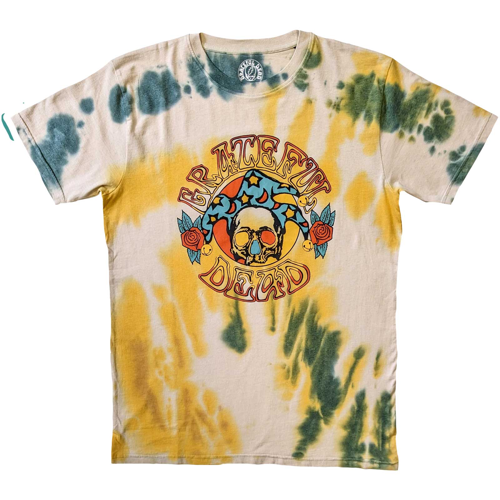 Unisex charcoal grey Grateful Dead t-shirt featuring a colorful jester graphic on the front.