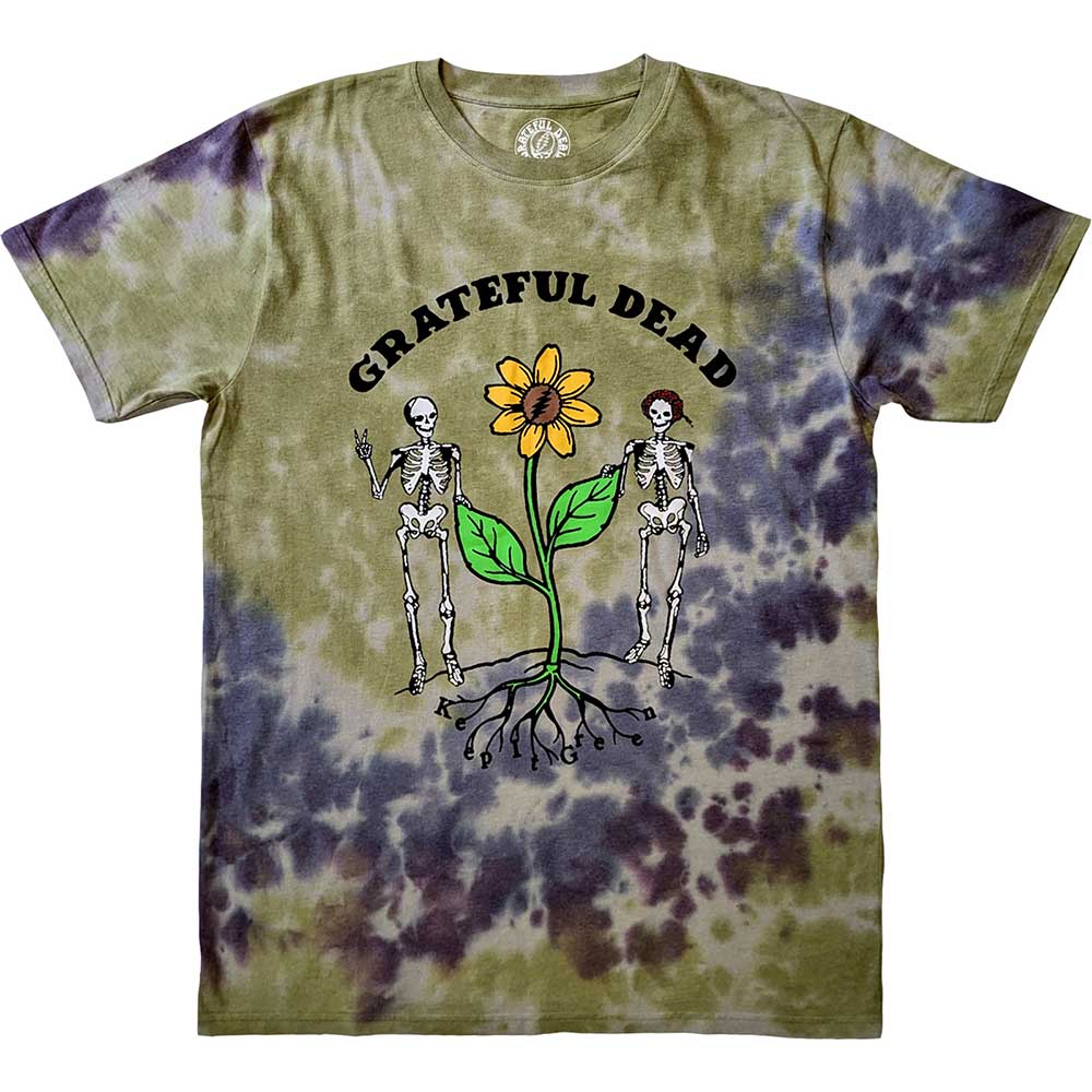 Large, unisex t-shirt with Grateful Dead “Keep It Green” wash design.