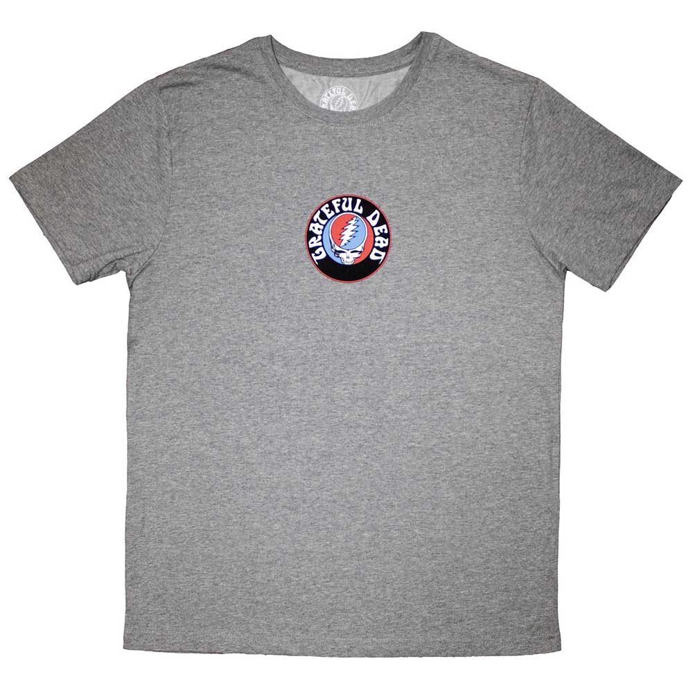 Black unisex t-shirt featuring a small Grateful Dead Steal Your Face logo on chest.