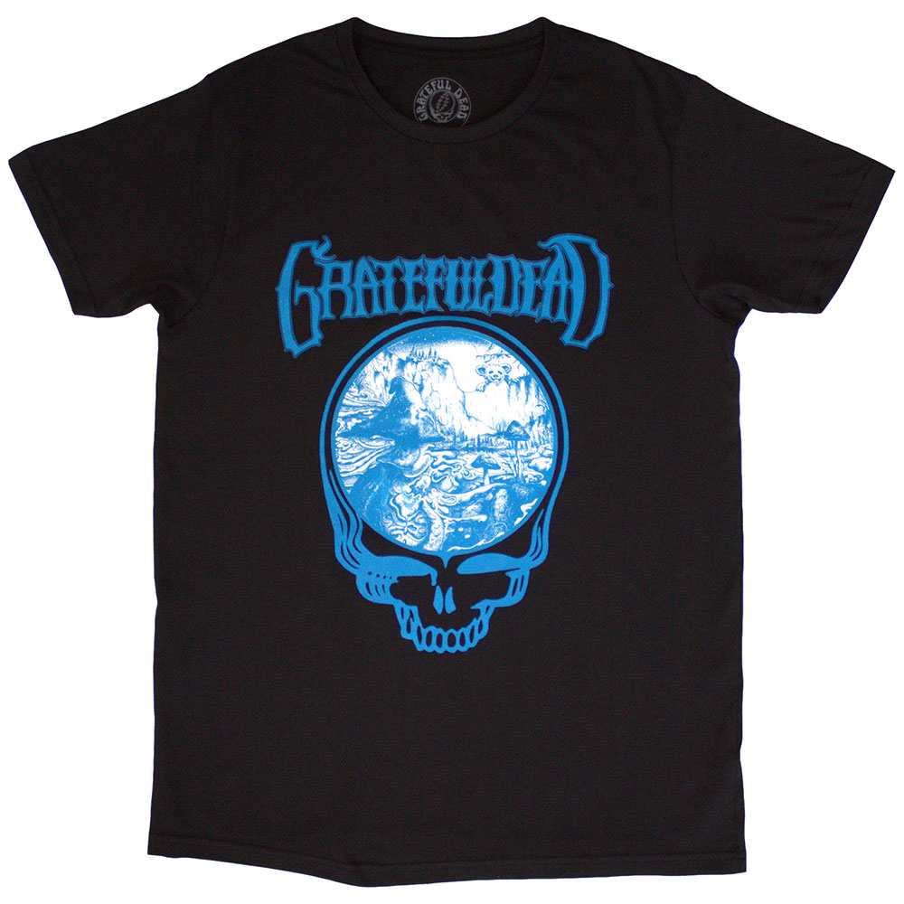 Black unisex t-shirt featuring a colorful Grateful Dead mushroom graphic on the front.