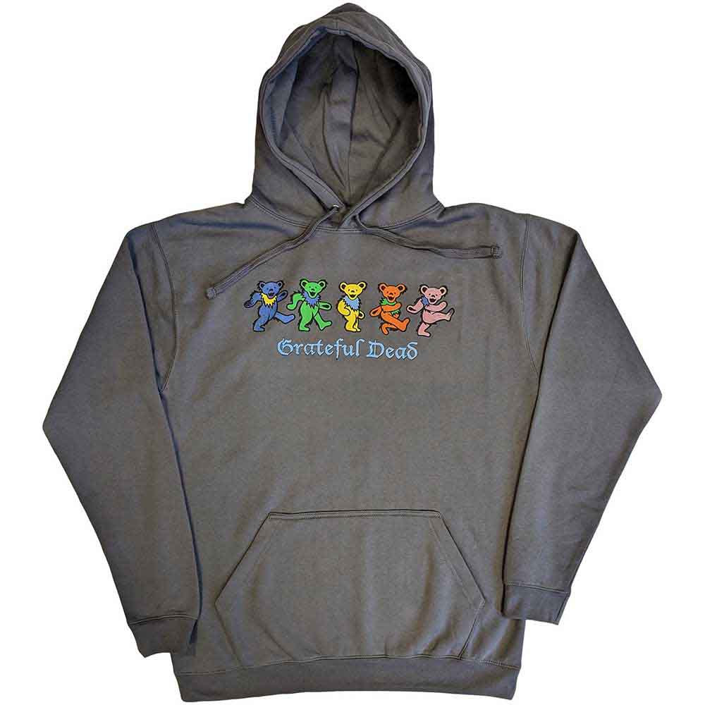 Navy hoodie with repeating colorful dancing bear pattern, size XX-Large.