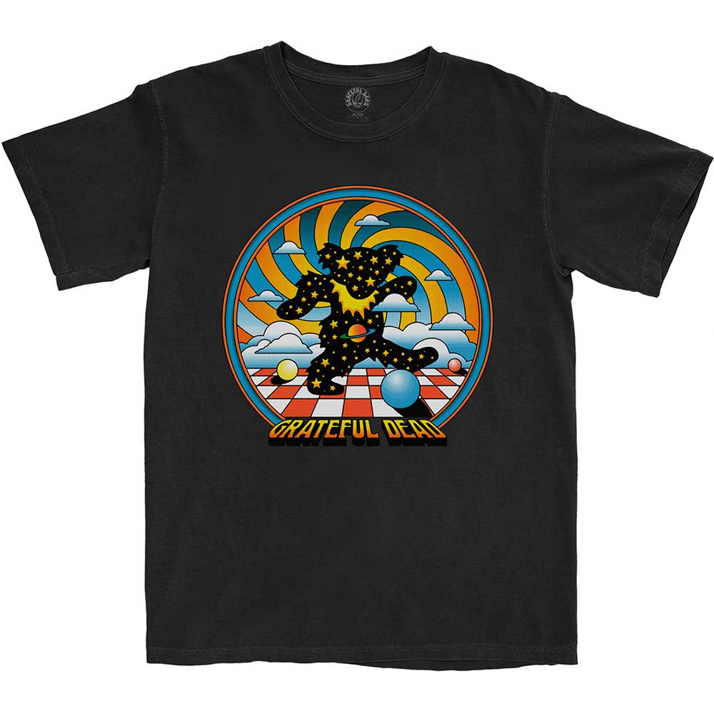 Grateful Dead t-shirt, navy blue, featuring a dancing bear and stars design.