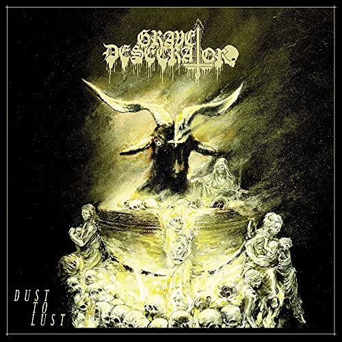 Dark album cover featuring a horned demonic figure above statues and skulls.