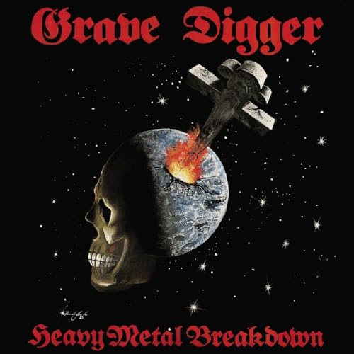 Grave Digger album cover: skull with flaming cross against stars.
