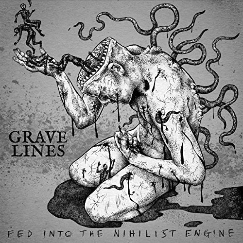 Black and white illustration of a distorted figure with tendrils, album art.