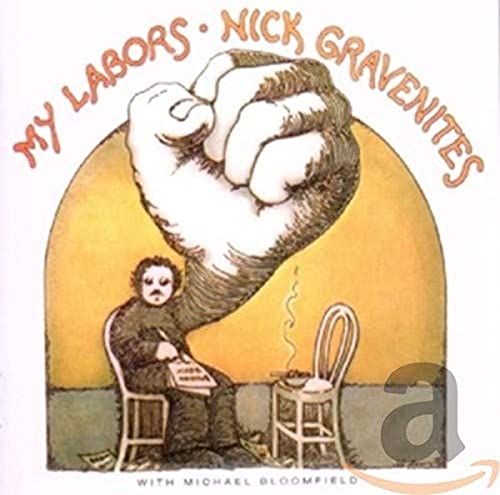 CD cover: illustration of a fist above a seated man writing.
