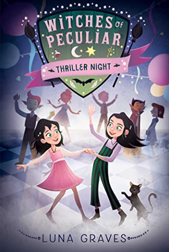 Book cover: young witches dancing at a festive, spooky night event.