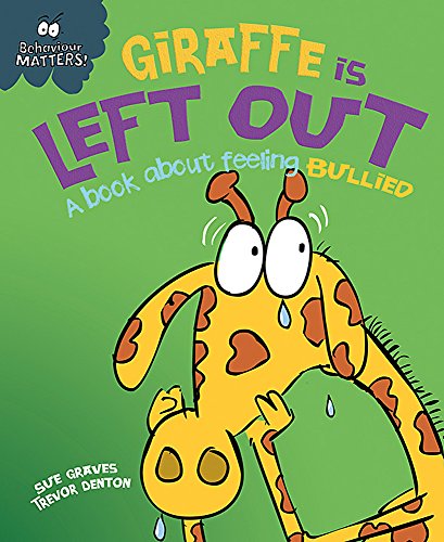 Book cover featuring a sad, crying cartoon giraffe on a green background.