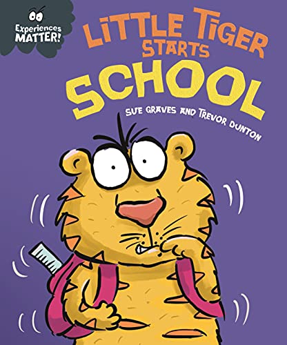 Cartoon tiger cub with backpack and ruler, book cover illustration.