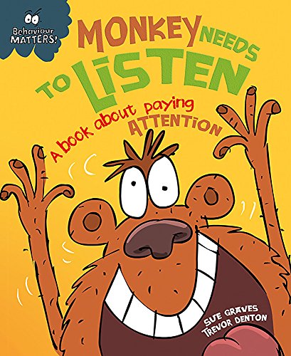 Cartoon monkey with wide eyes and grin on a children’s book cover.