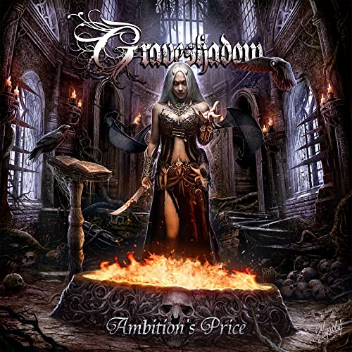 CD cover for Graveshadow’s “Ambition’s Price” featuring a woman and ravens.